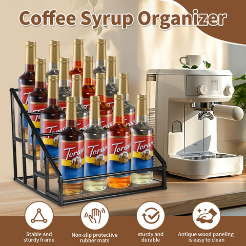 YQBRAO wine bottle display shelf adds elegant counter storage.