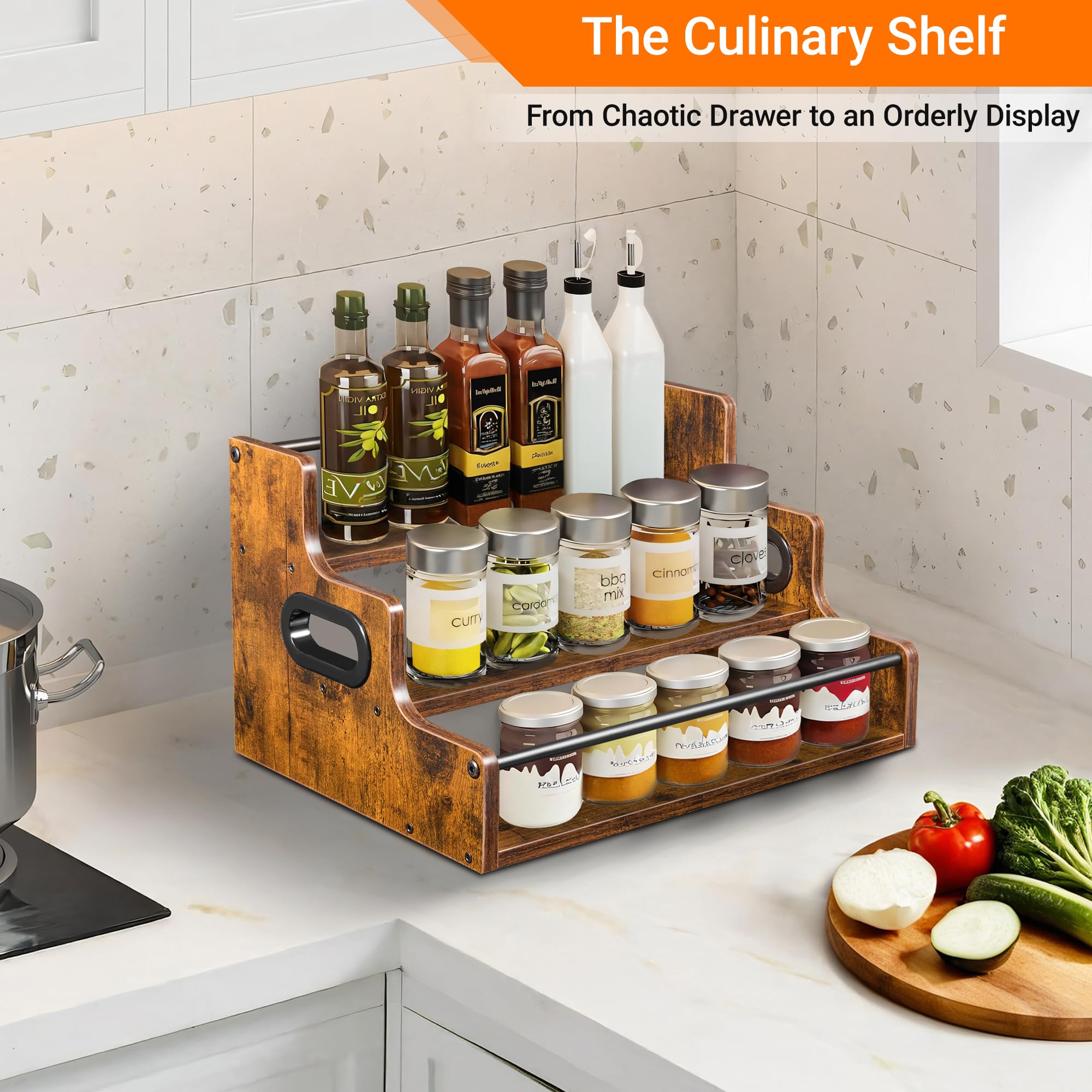 YQBRAO rustic wood shelves side angle adds vintage charm to your counter setup