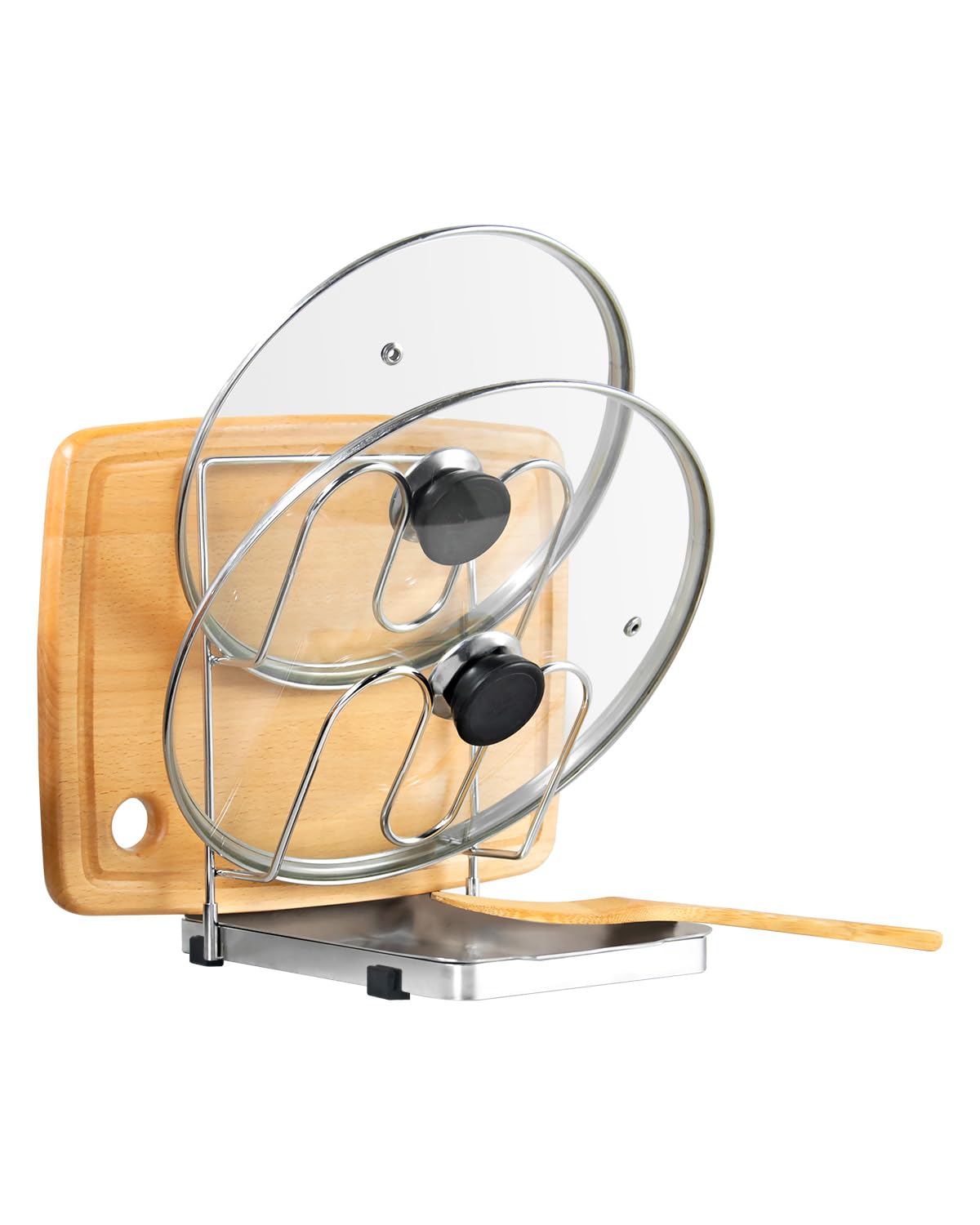 YQh pot lid holder with two compartments keeps lids organized and within reach.