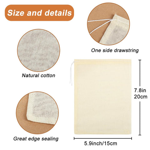 YQL Cheesecloth Bags made of natural unbleached cotton for safe, reusable flavor infusions.