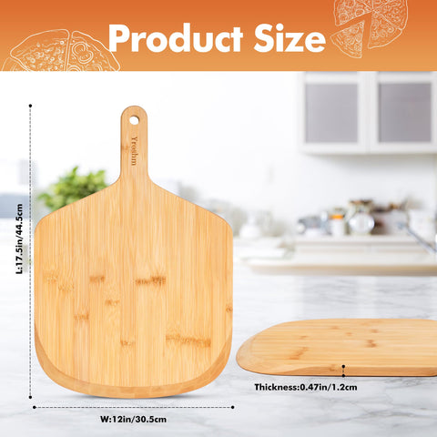 Yroshm bamboo pizza peel close-up showing smooth non-stick surface.