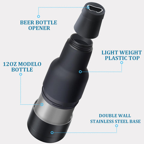 YRSENG Modelo bottle insulator with built-in opener for easy, mess-free sipping.