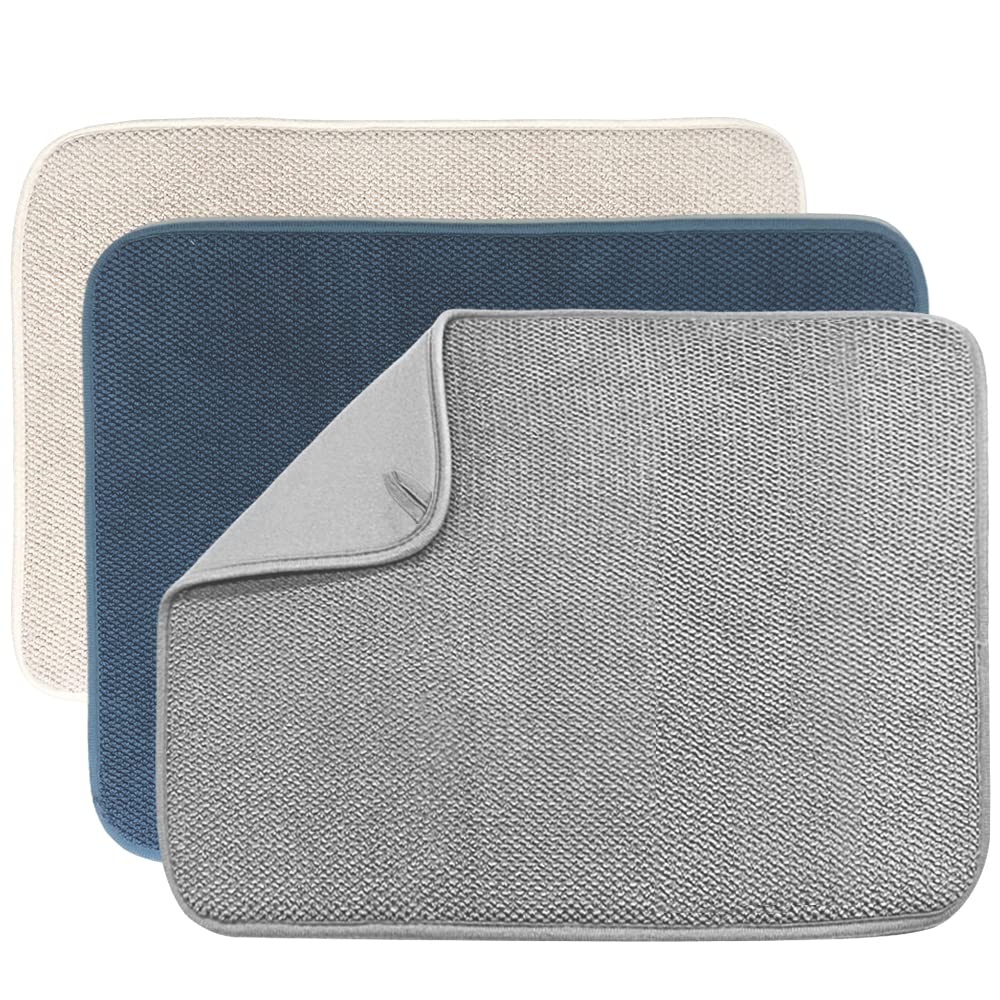 Ysanciuu dish drying mat beige 20x15 on counter absorbs moisture and keeps counters tidy