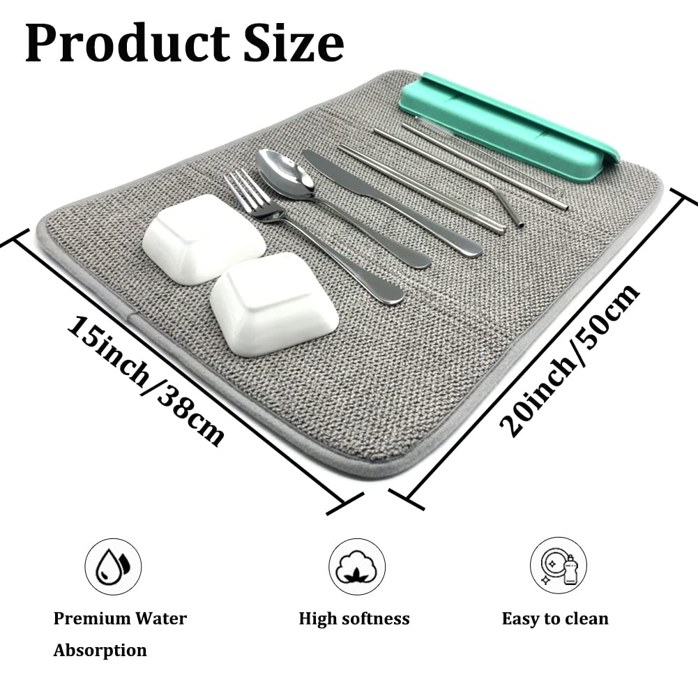 Ysanciuu dish drying mat gray 20x15 on counter protects surfaces while drying dishes