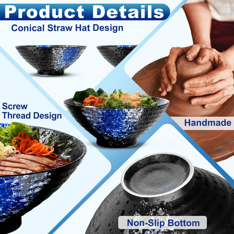 YTLEMON deep ceramic bowl highlights anti-slip rim for safe handling.