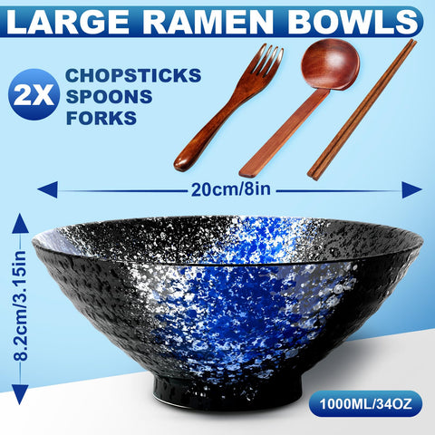YTLEMON ramen bowl set with utensils showcasing hand-painted design for stylish dining.