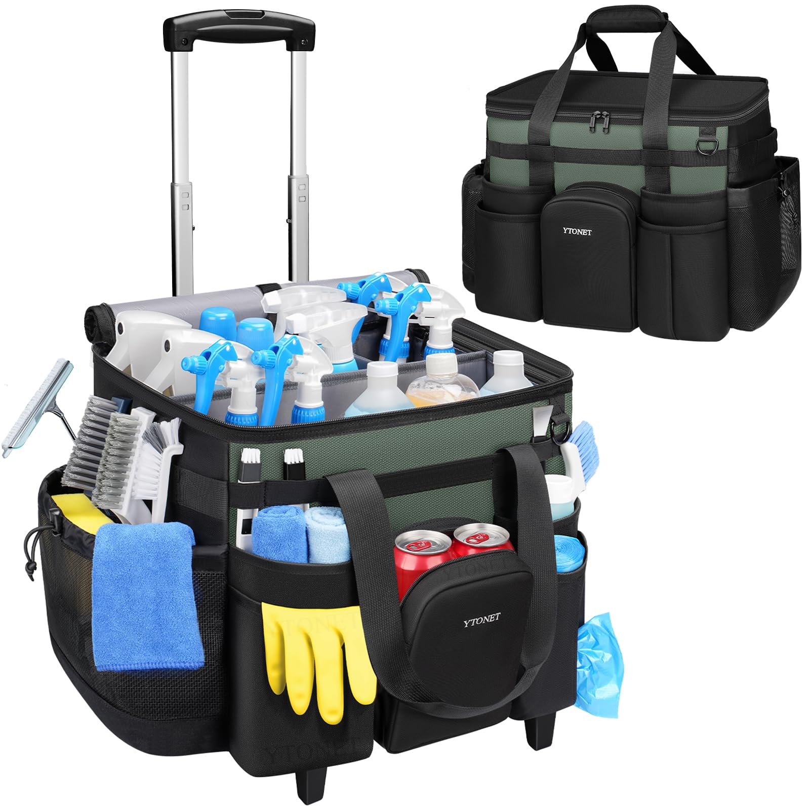 Ytonet Cleaning Caddy with Wheels showing 42L capacity for organized cleaning supplies