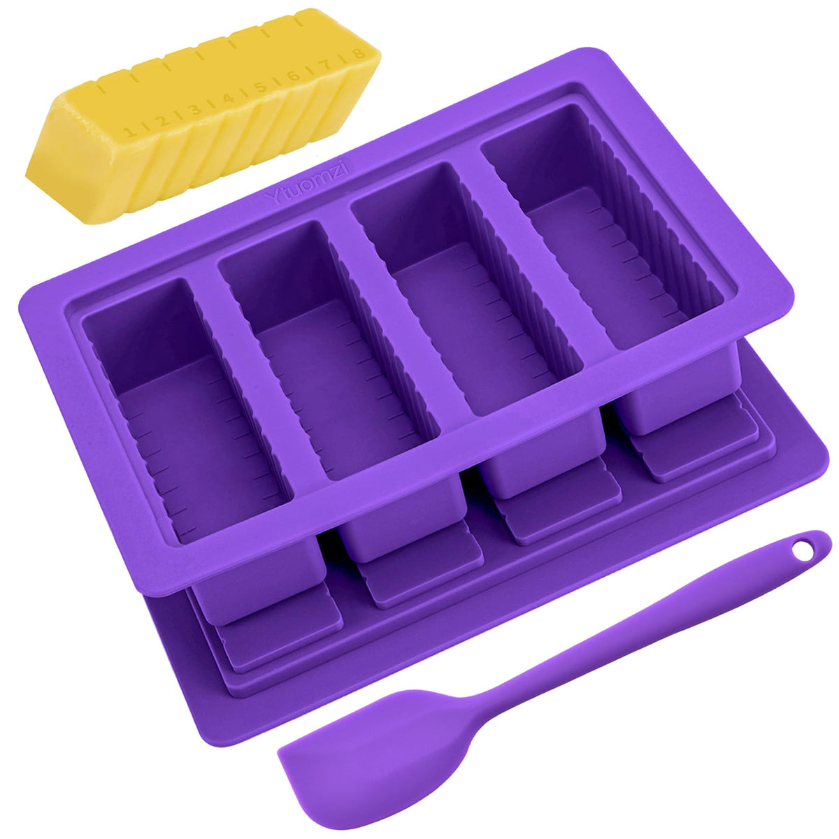 Ytuomzi butter mold with lid purple closeup highlighting easy release and compact storage.