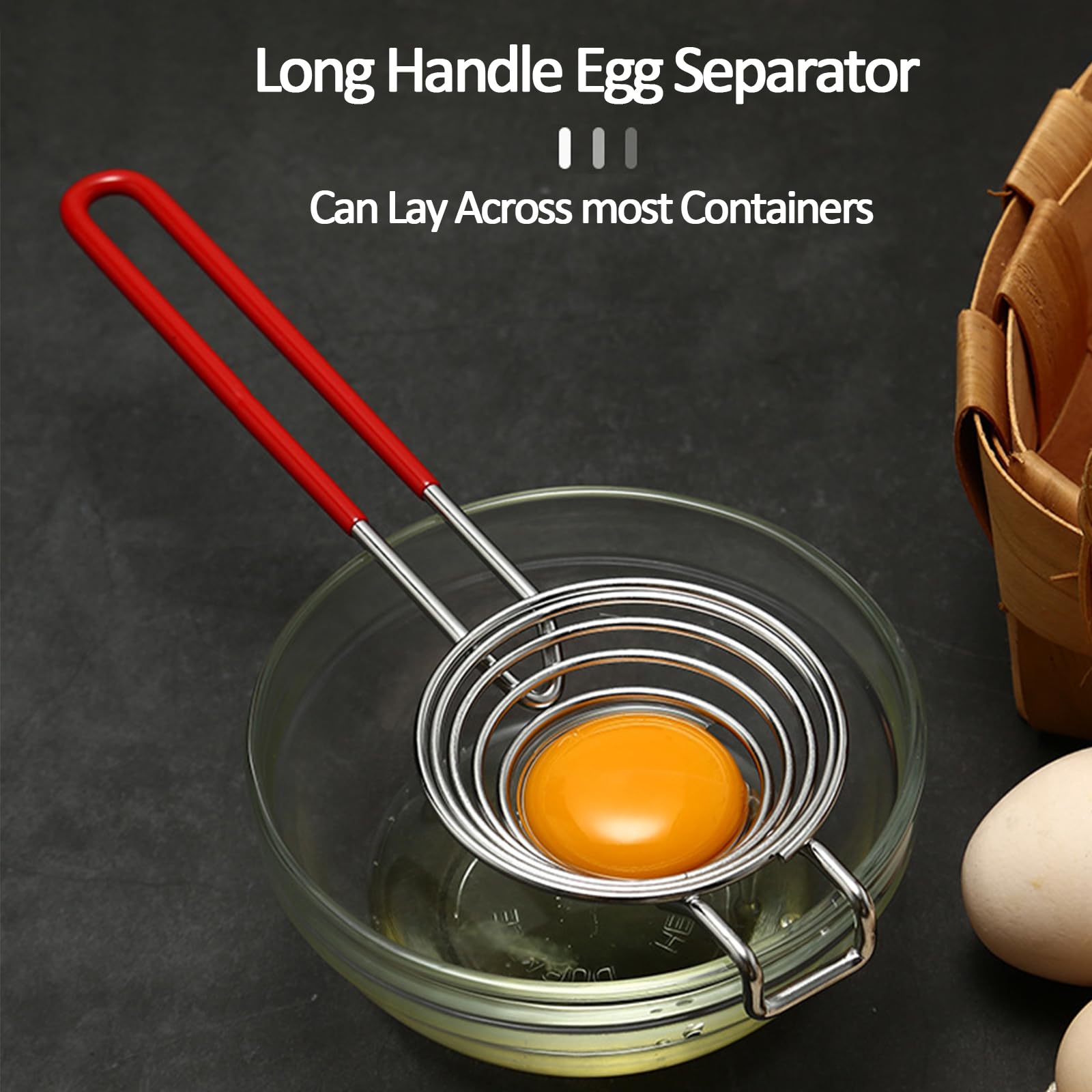Ytuomzi egg separator long handle rests on bowls for hands-free cracking