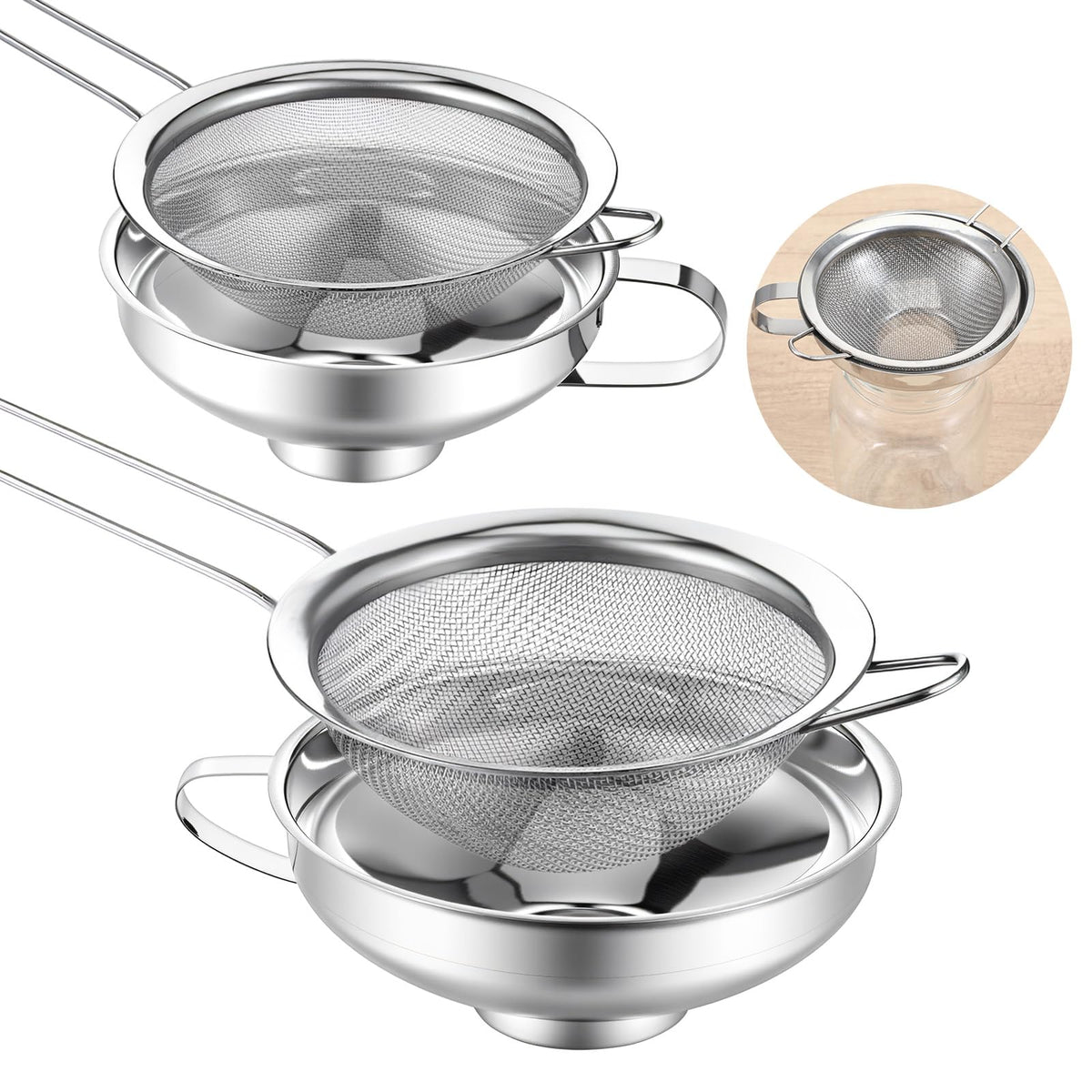 Yuanan stainless steel wide-mouth funnel with large opening for quick jar transfer.