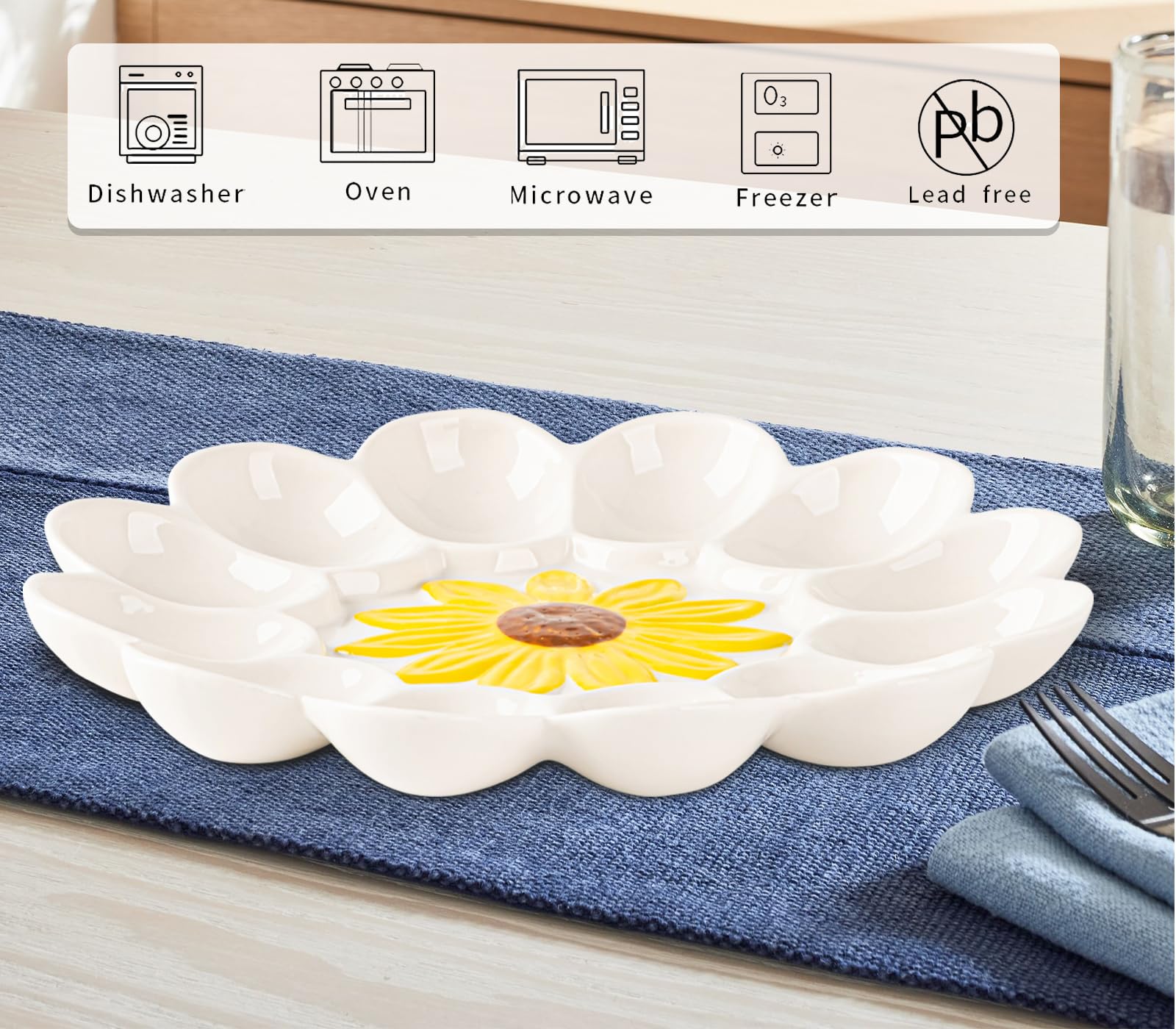 YU&CH deviled egg tray designed for chips and dips alongside eggs on a white plate