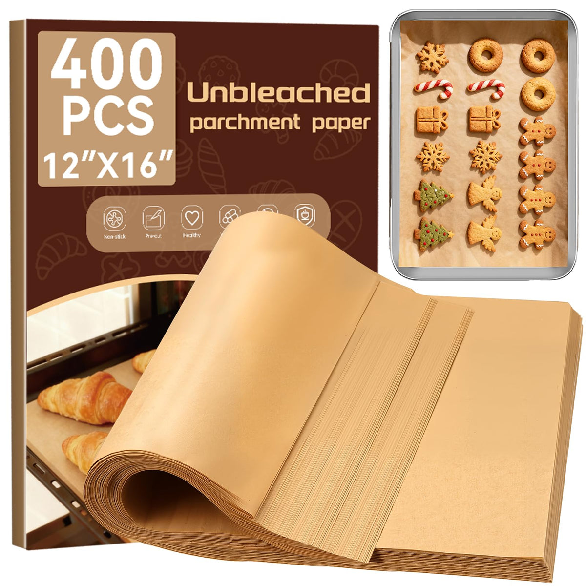 YUANYE 400pcs parchment sheets arranged for 12x16 trays, ready for mess-free baking.
