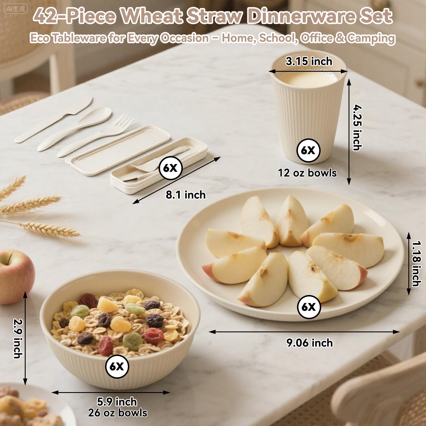 YUANYE cereal bowls, wheat straw, unbreakable for picnics and camping.