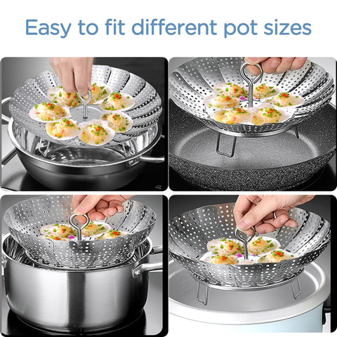 Yubng 304 stainless steel steamer basket offers rust-resistant durability.