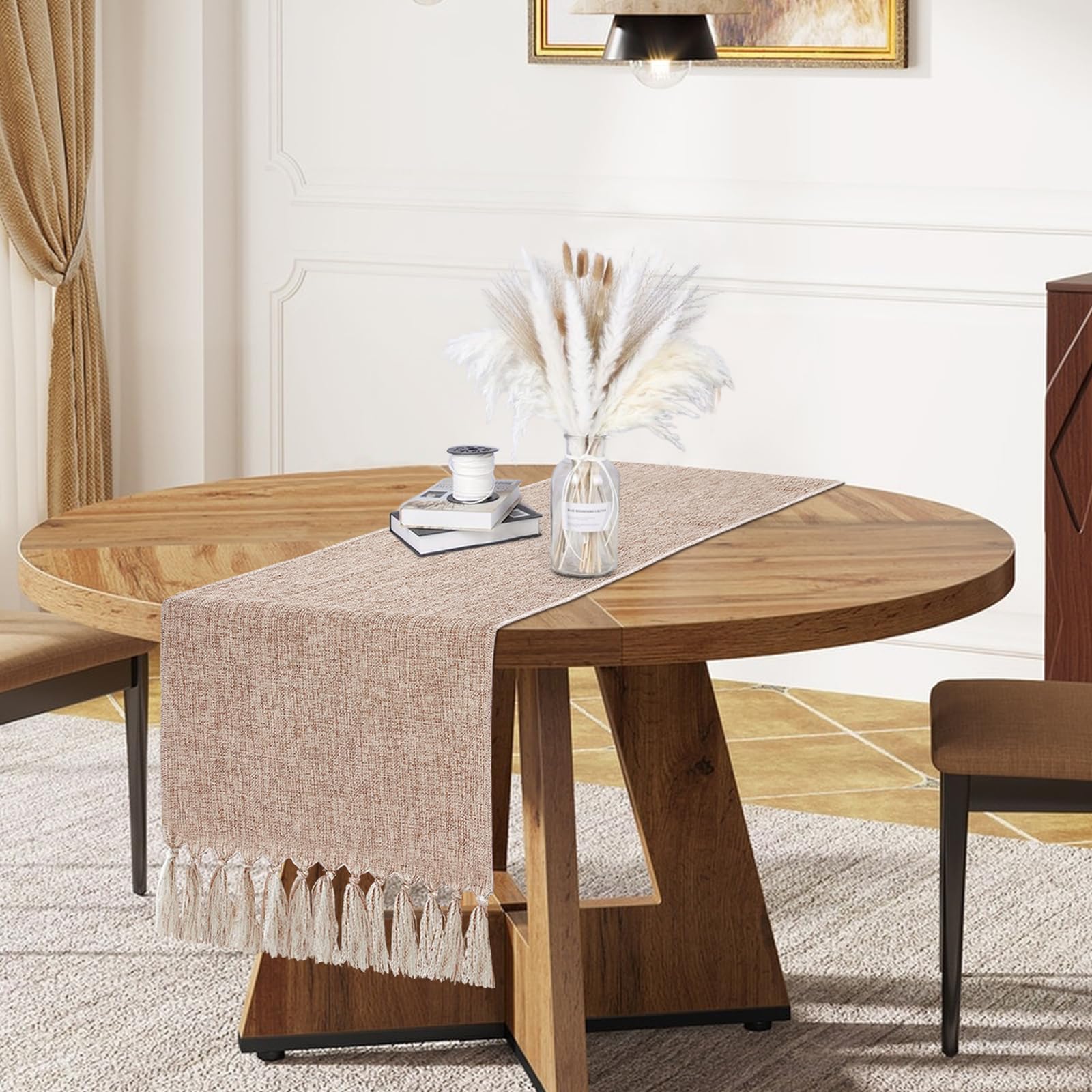 yuboo Boho table runner tassels close-up highlighting decorative fringe for festive charm
