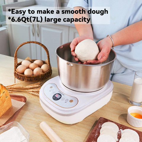 YUCHANLUCK mixer top window shows adding ingredients during kneading for seamless adjustments.