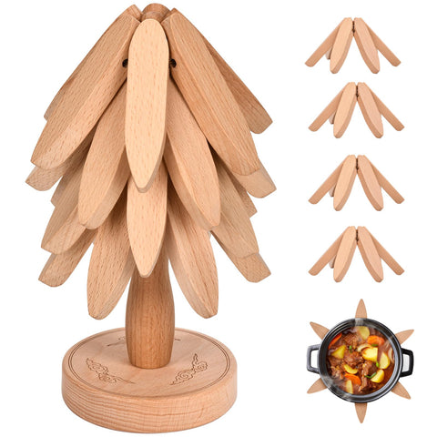 Yuejihuisimple tree trivet set on table protects surfaces with stylish natural wood