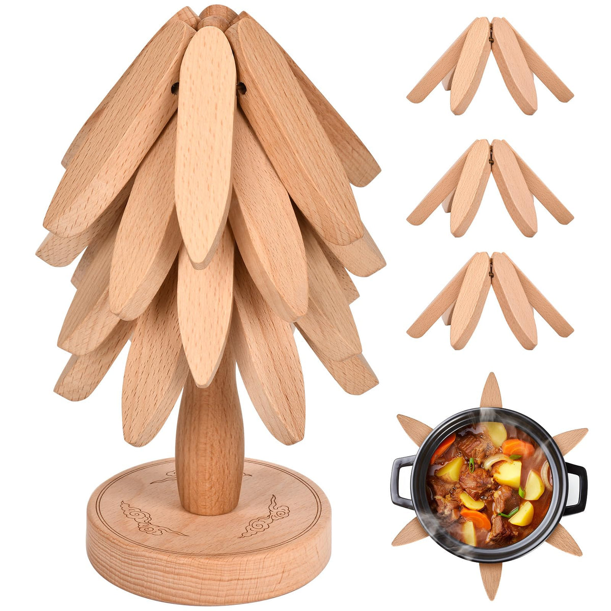 Yuejihuisimple wooden tree trivet set, assembled, guards countertops from hot dishes