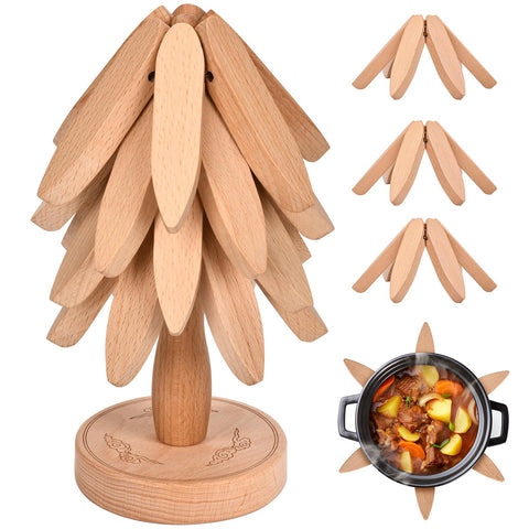 Yuejihuisimple wooden tree trivet set, assembled, guards countertops from hot dishes