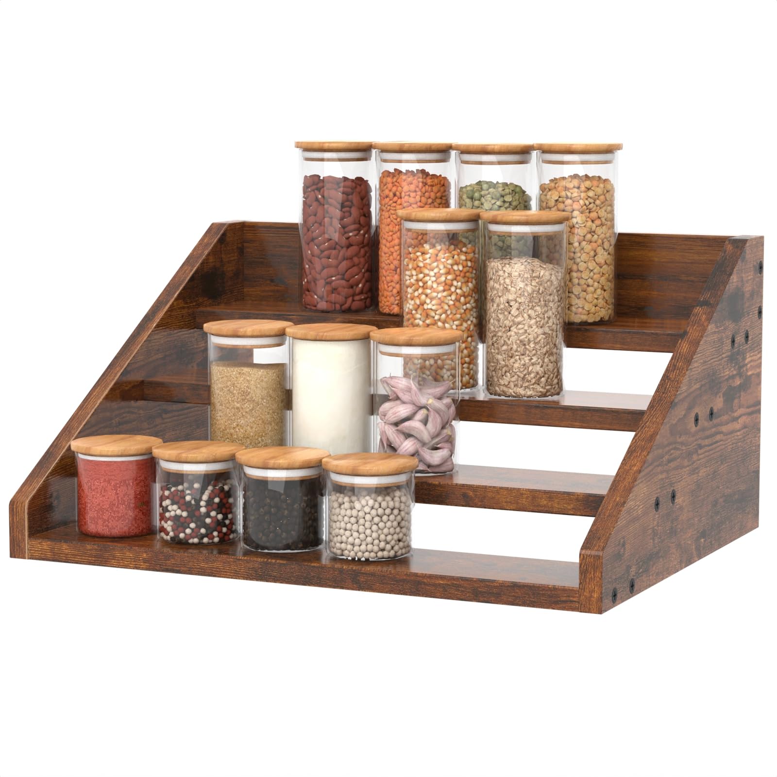 YUELGUANG 4-step spice rack organizer on countertop for tidy, quick-access spice jars