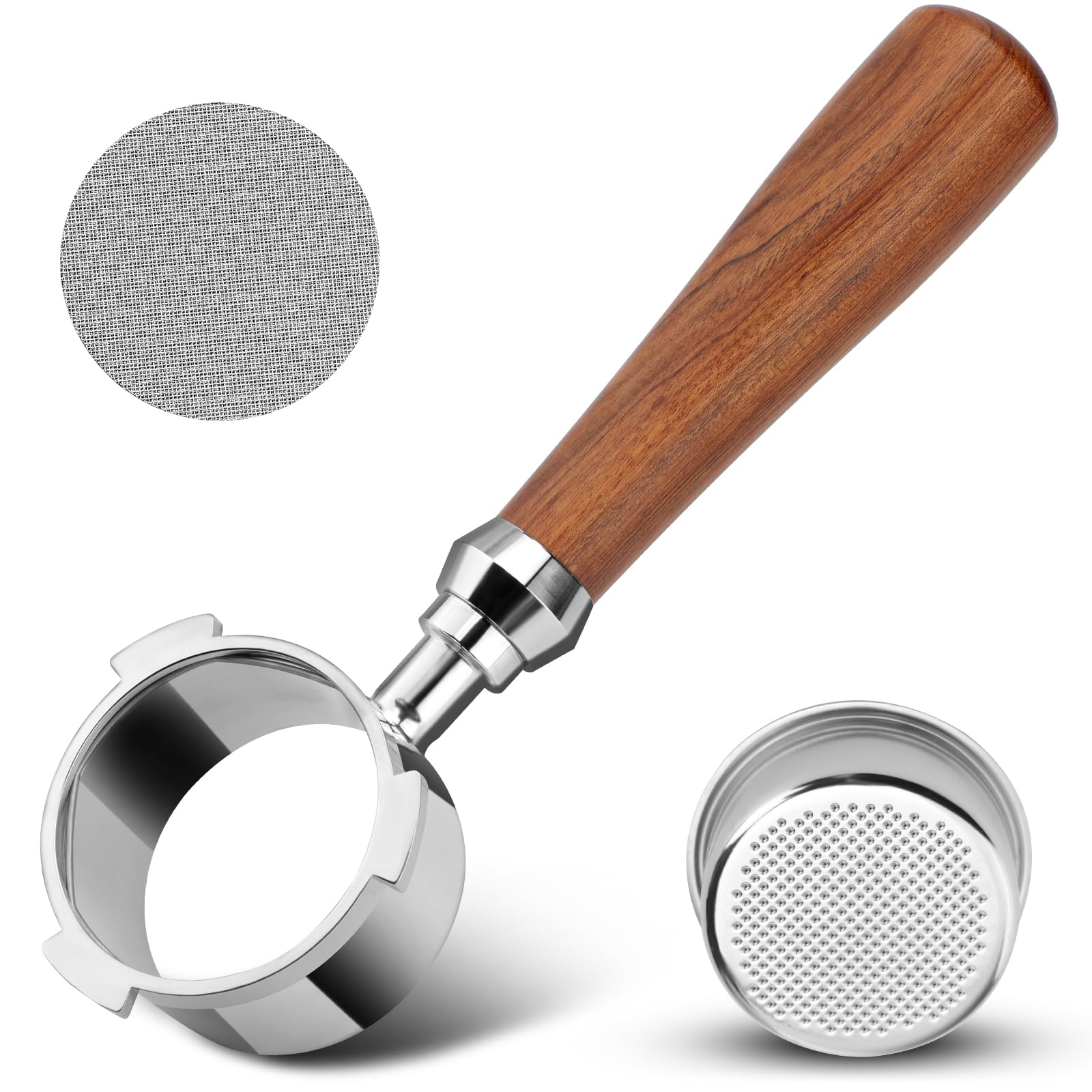 YUEYEE 51mm bottomless portafilter with 3 ears shows extraction flow for consistent espresso.