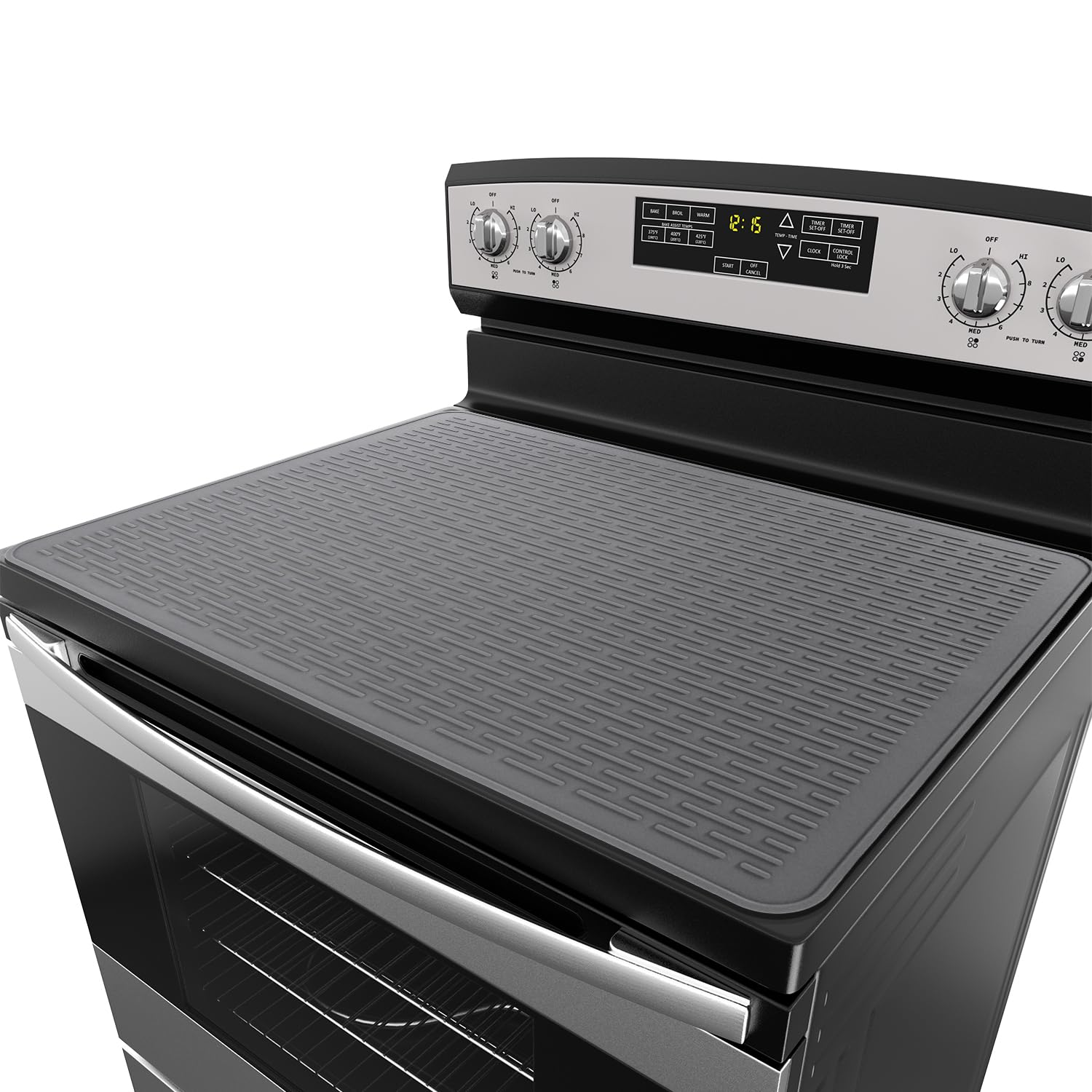YUHFERA stove top cover in kitchen scene showcases sleek gray finish