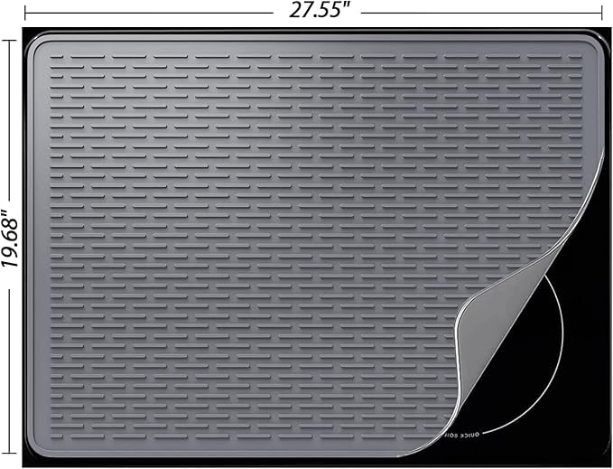 YUHFERA silicone stove mat highlights non-slip, heat-safe protection on a glass cooktop