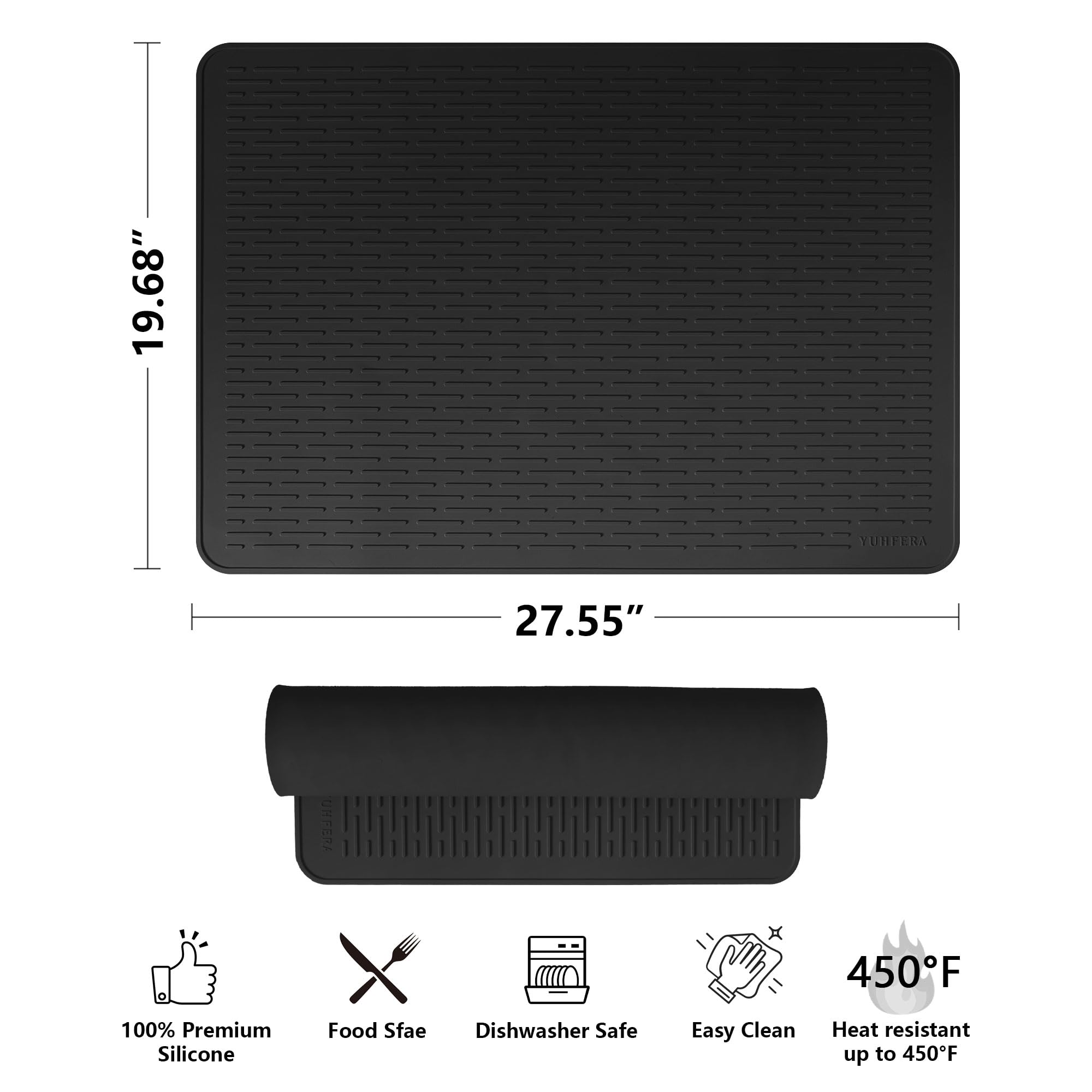 YUHFERA silicone stovetop mat protects from spills and eases cleanup after cooking.