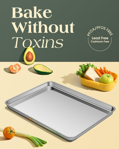 Yuiicaov baking sheets on an oven rack showcase sturdy construction for everyday use.
