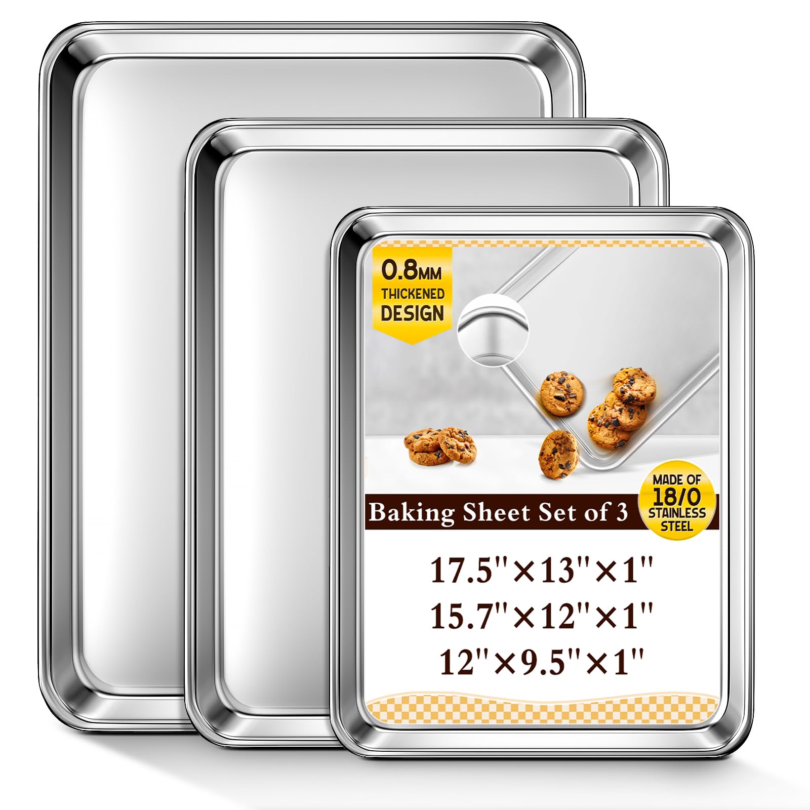 Yuiicaov 17.5x13 inch baking sheet with deep sides to prevent spills.