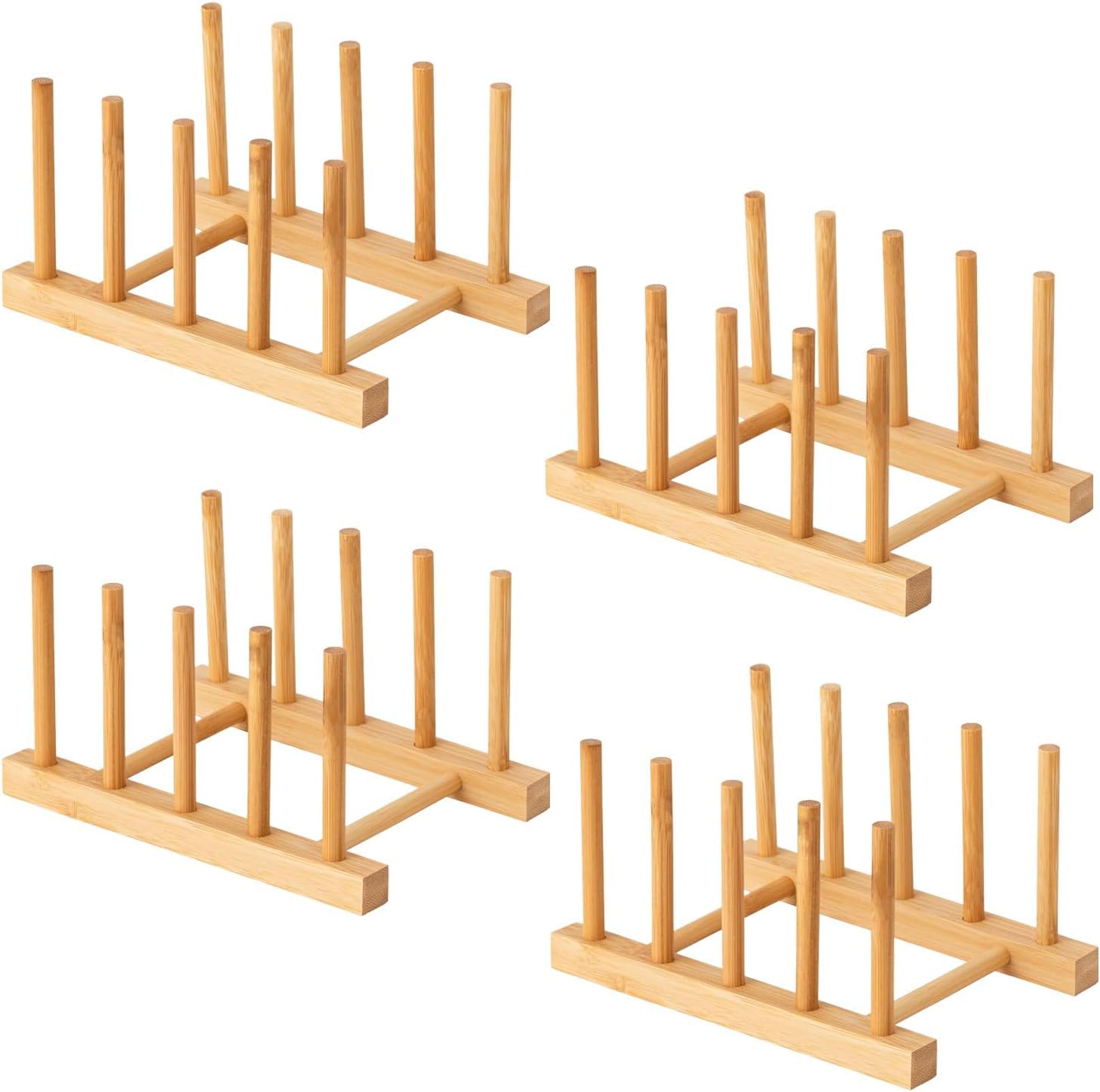 Yuixoseu bamboo dish rack front view, four-slot design for compact kitchens.