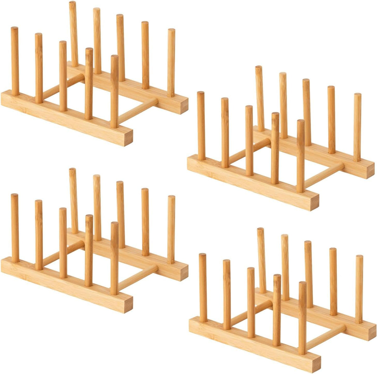 Yuixoseu bamboo dish rack front view, four-slot design for compact kitchens.