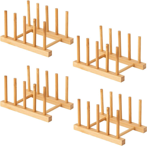Yuixoseu bamboo dish rack front view, four-slot design for compact kitchens.