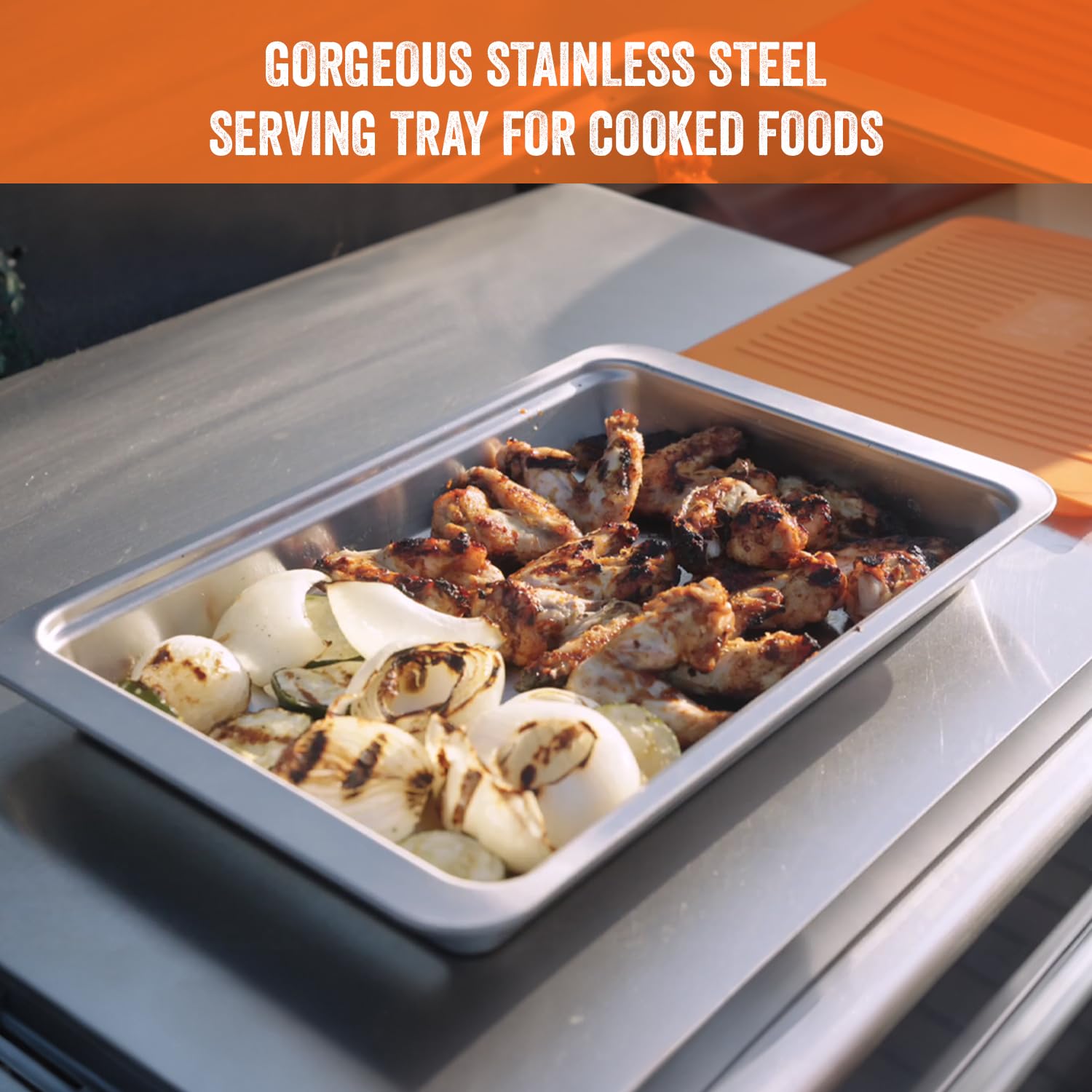 Yukon Glory Prep 'N Serve plastic cutting board provides a prep surface