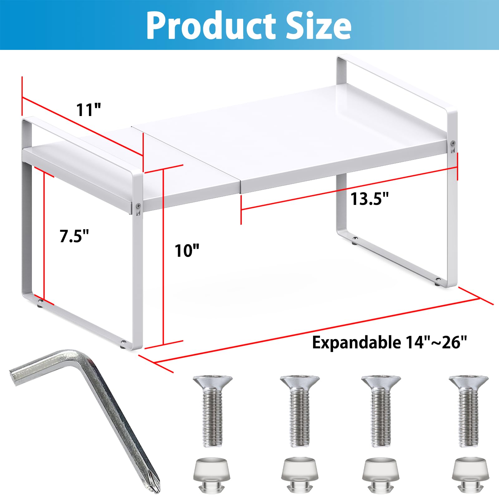 Yuleimy expandable shelf assembly diagram highlights easy no-drill setup