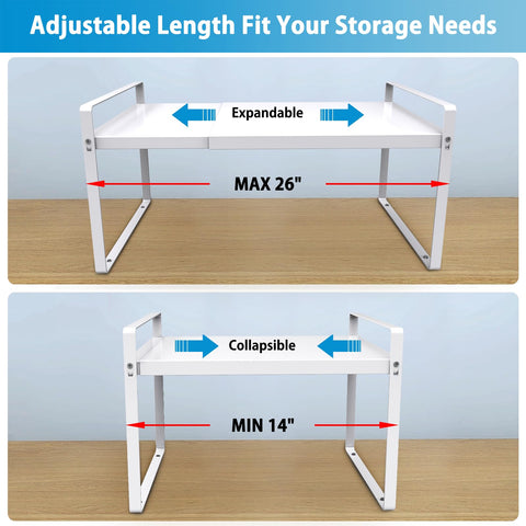 Yuleimy expandable shelf extended length demonstrates customizable space for pantry needs