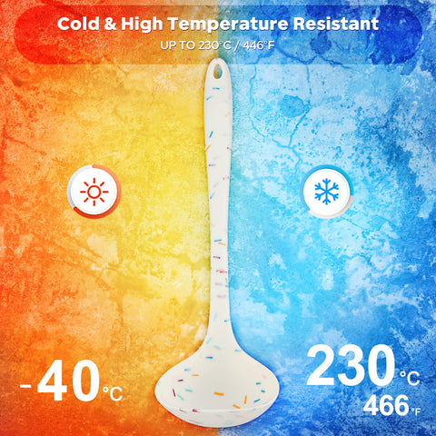 YuLohass silicone ladle with heat-resistant core for safe stirring at high temps