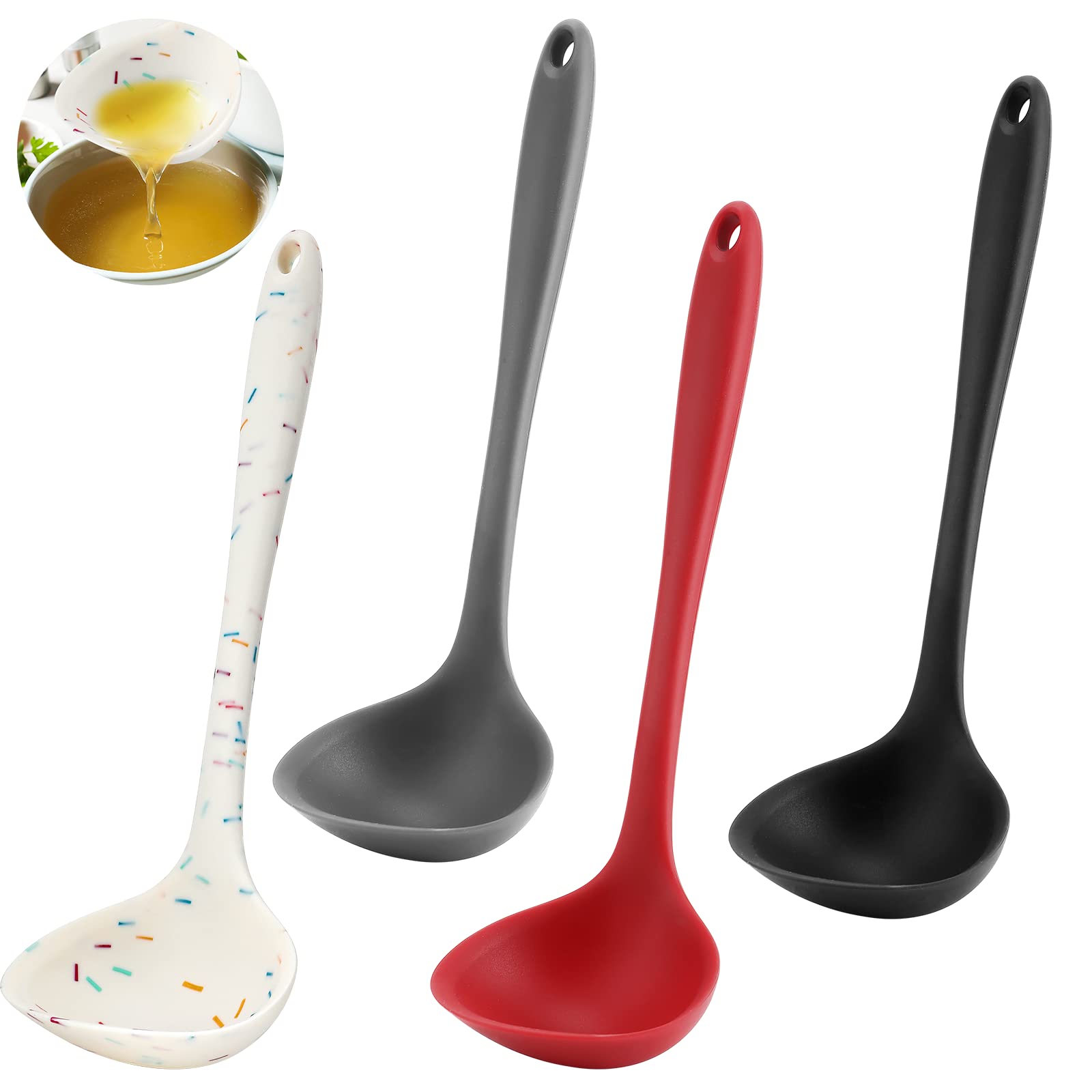 YuLohass ladle's soft silicone won’t scratch nonstick cookware