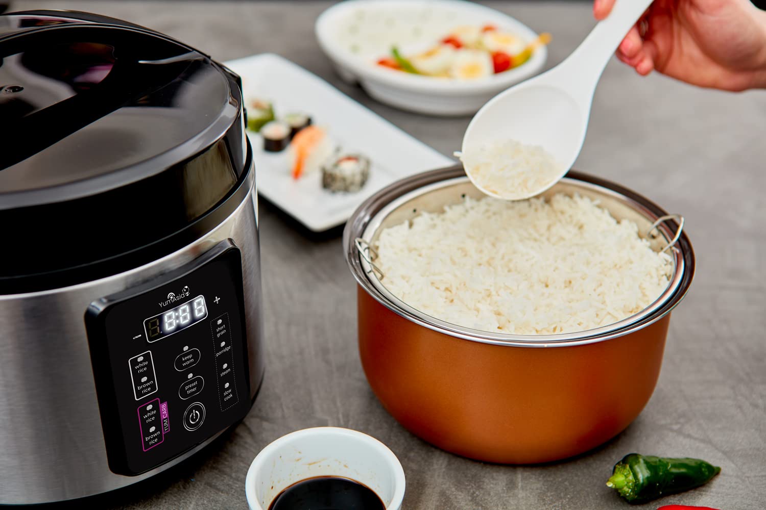 Yum Asia YumCarb stainless steaming basket for healthy meals.