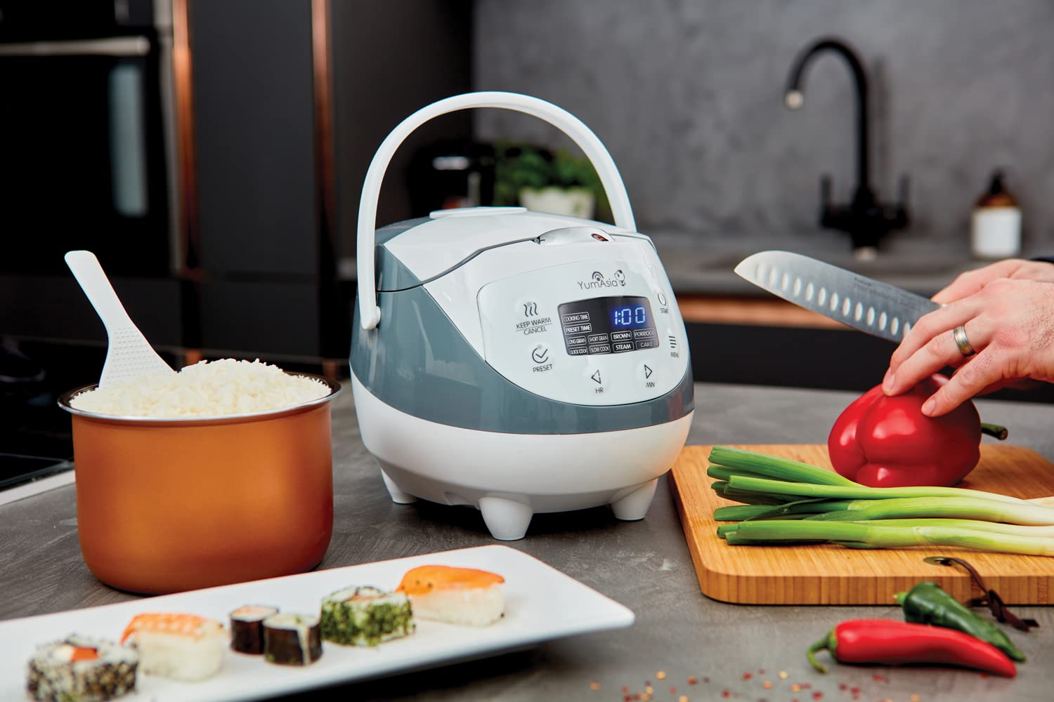 Yum Asia Panda Mini Rice Cooker seven-function versatility for diverse meals.
