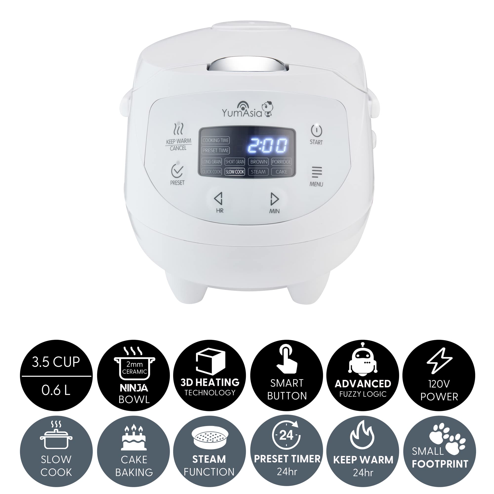 Yum Asia Panda Mini Rice Cooker digital LED display close-up for easy settings