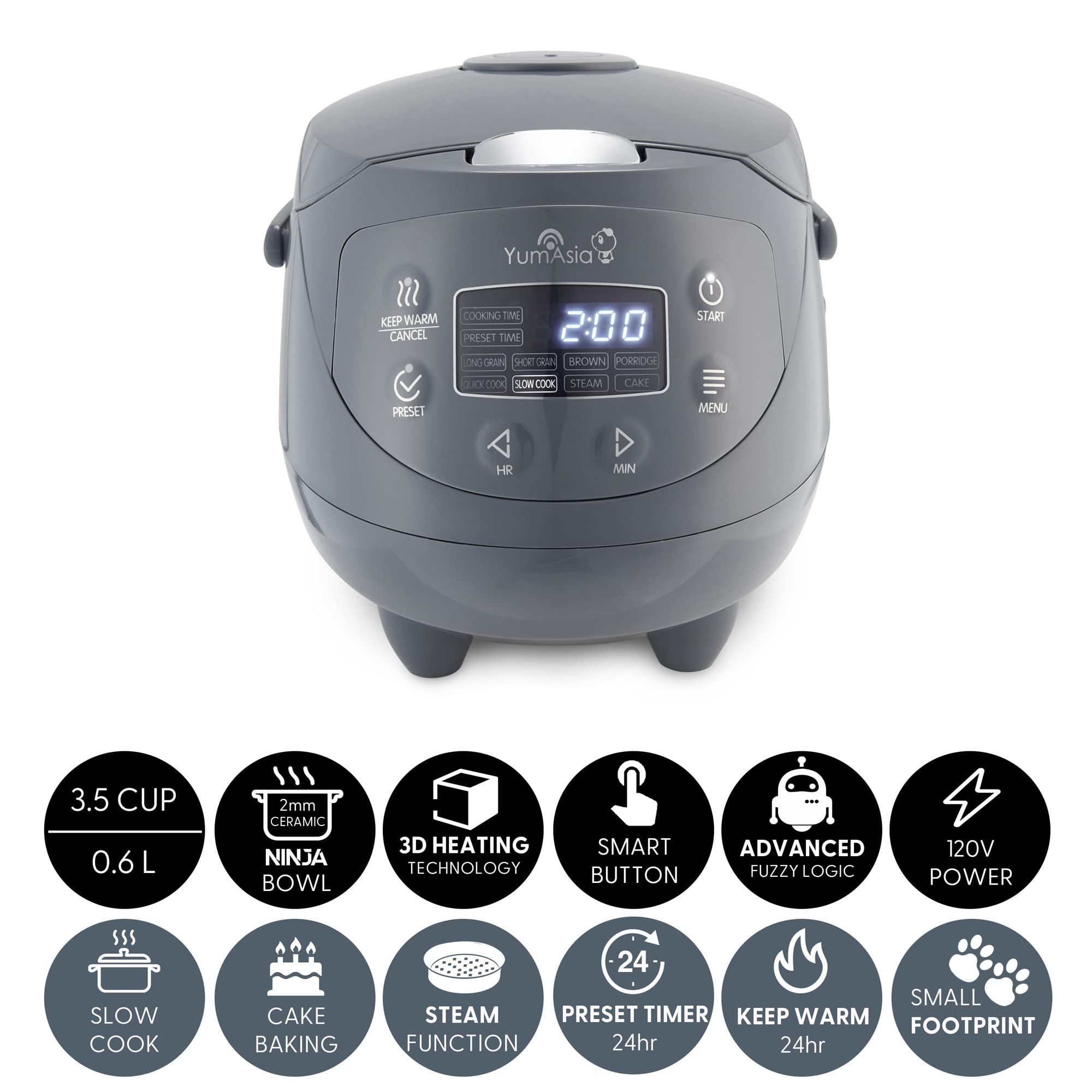 Panda Mini Rice Cooker featuring Ninja ceramic inner bowl for durability and even heating.