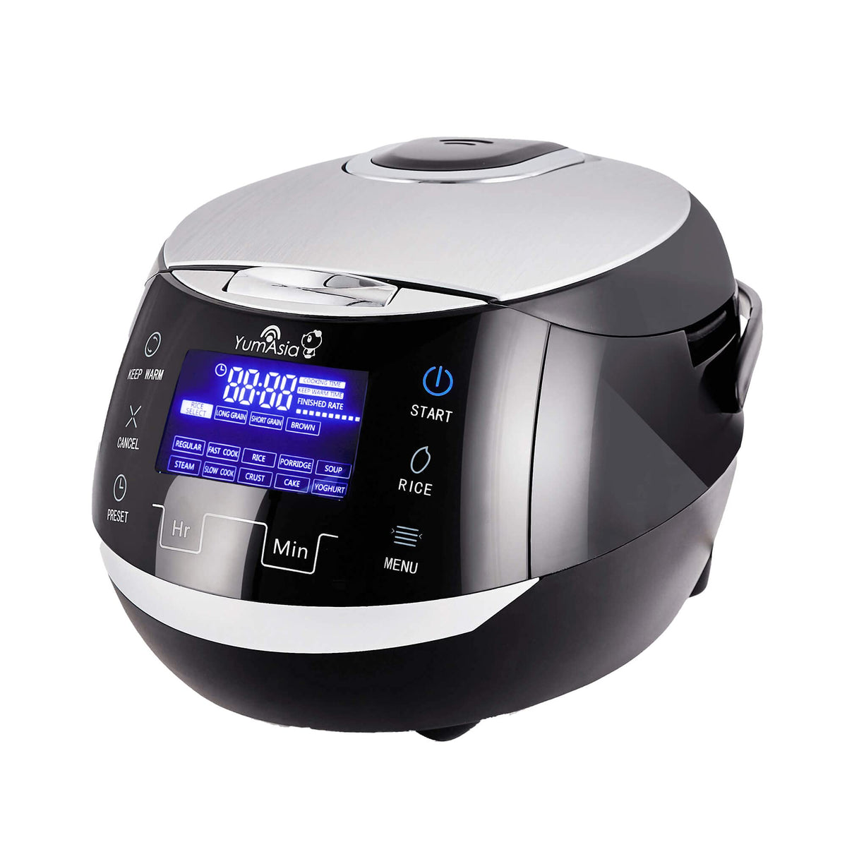 Yum Asia Sakura rice cooker front view with sleek design and intuitive controls.