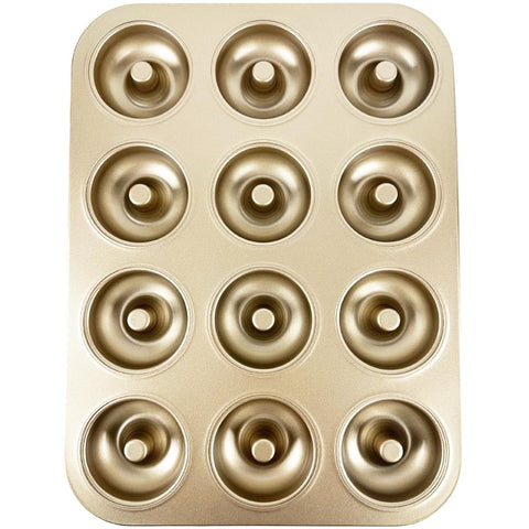 Yumatouch 12-cavity donut pan top view shows even spacing for donuts