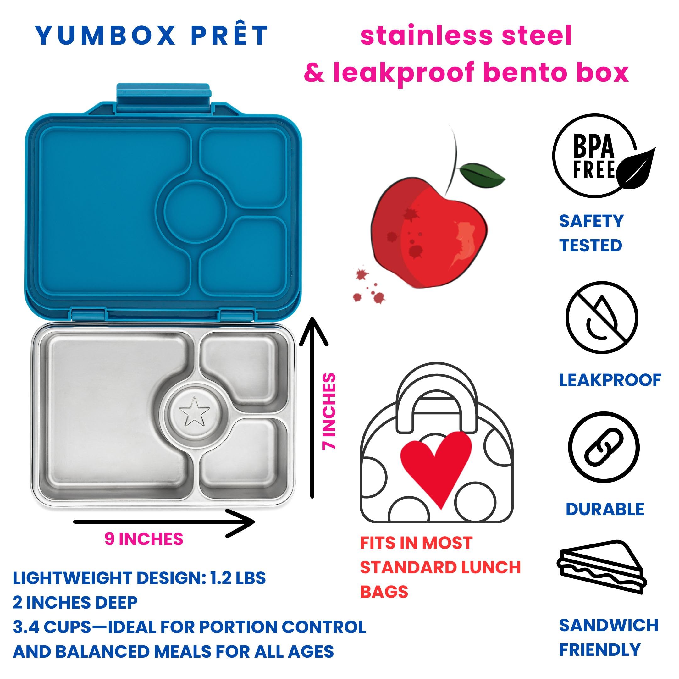 Yumbox Prêt stainless steel body highlights durable construction