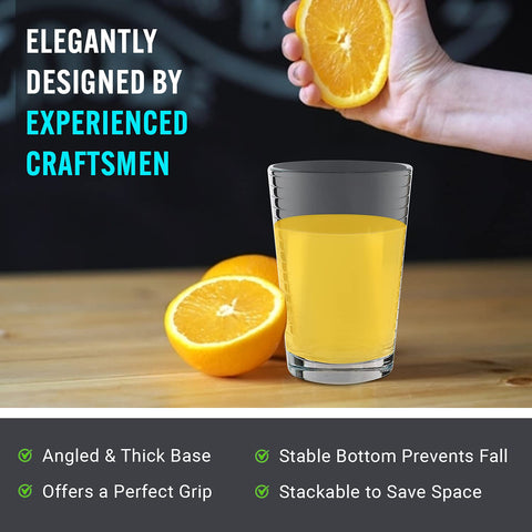 Yumchikel heavy-base juice glasses 7oz, angled bottom resists tipping