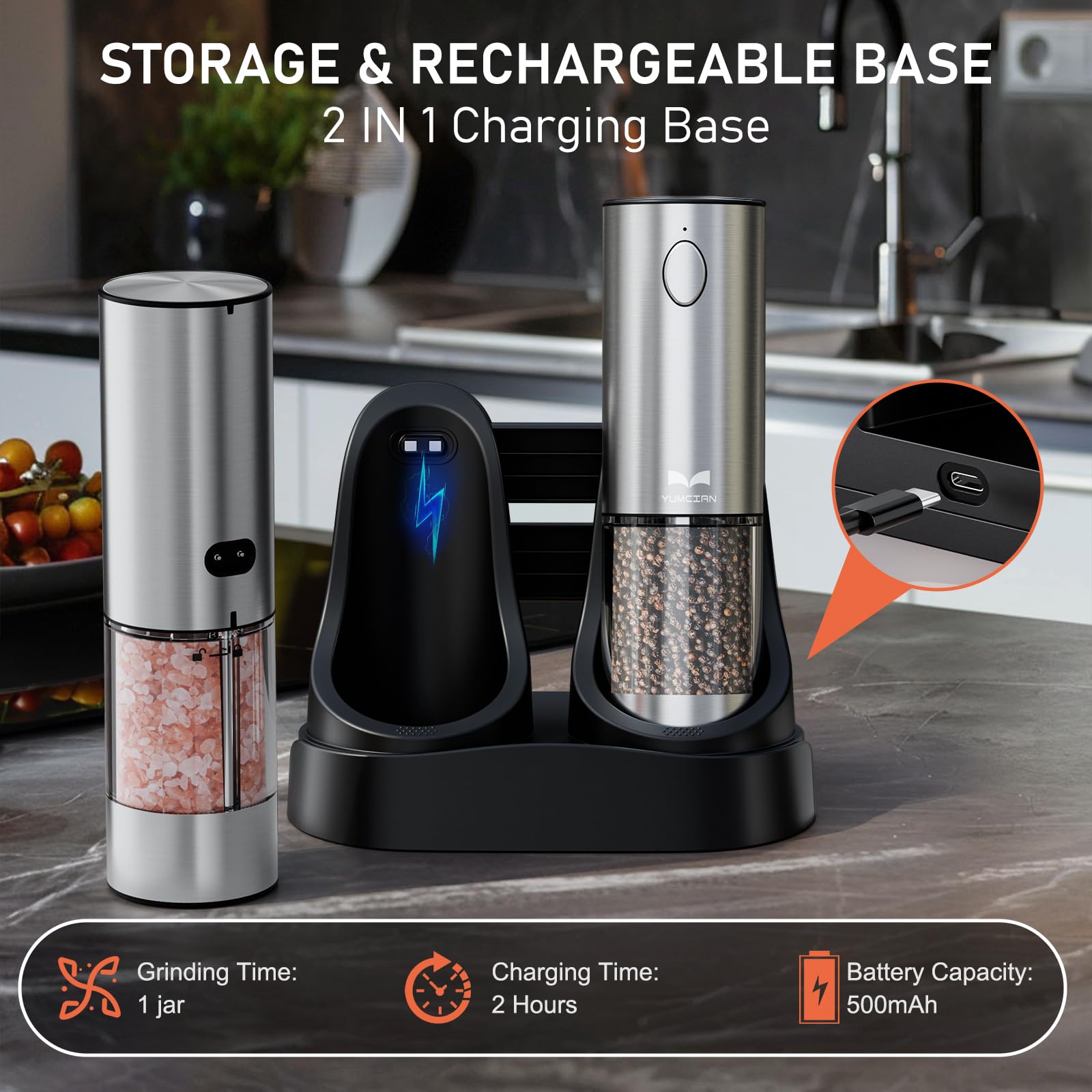 Yumcian grinder with LED light for precise grinding at night.