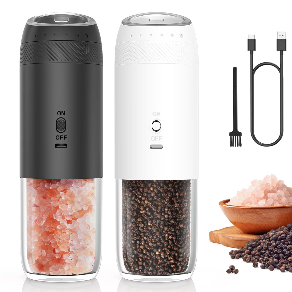 Yumcook gravity grinder set angle view for precise seasoning in the kitchen