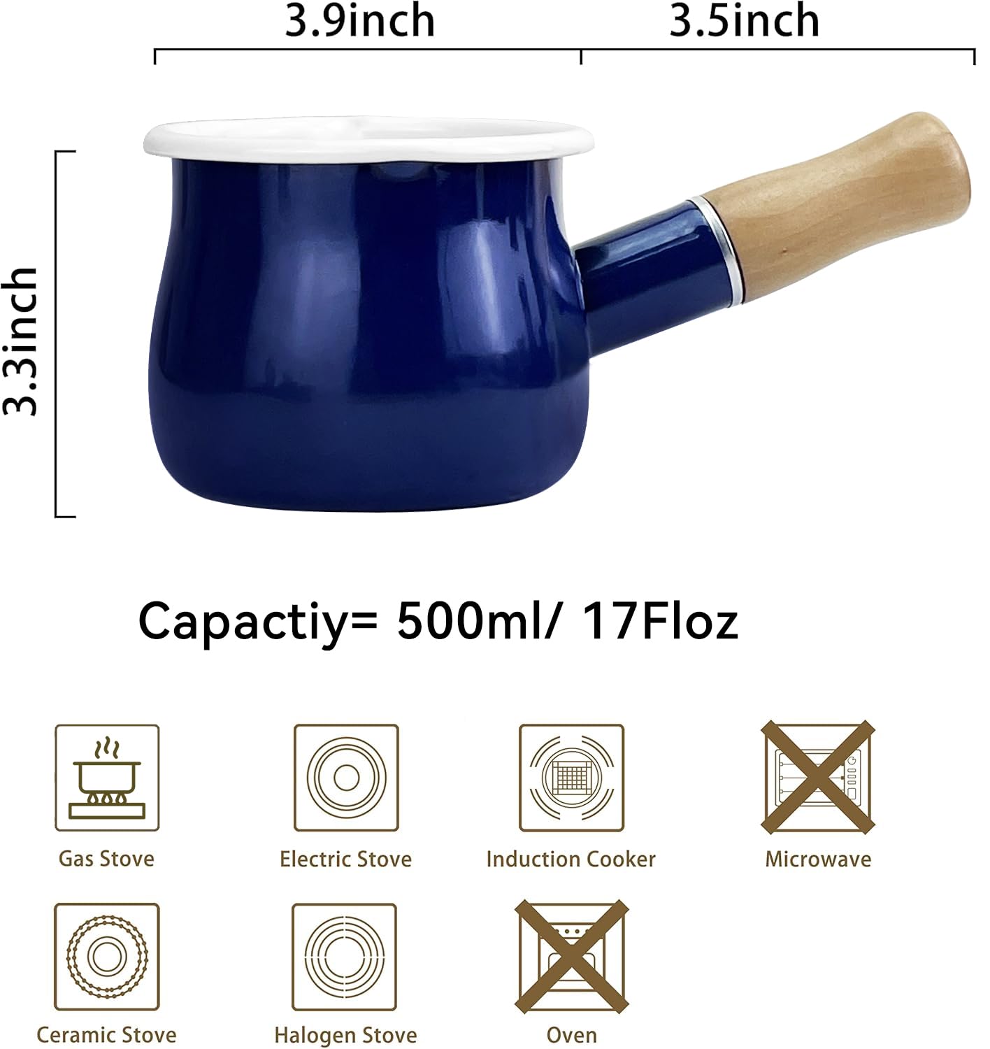 YumCute Home enamel milk pot in compact design, ideal for small kitchens.