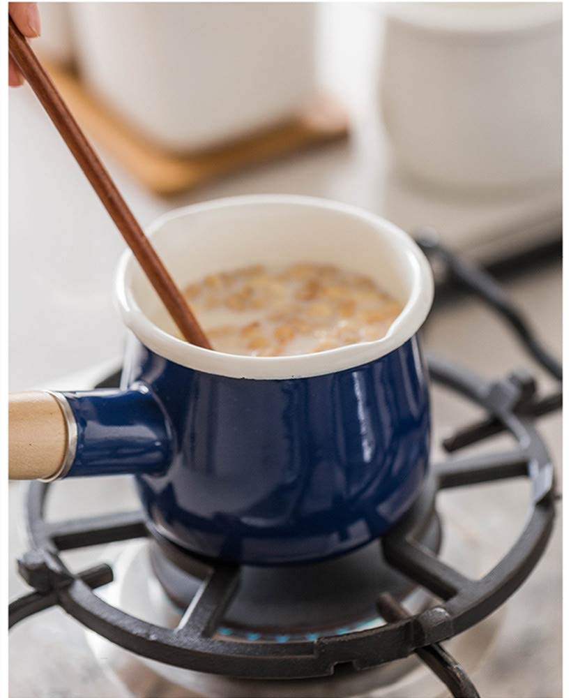 YumCute Home enamel milk pot with pour spout enables easy serving of melted chocolate.